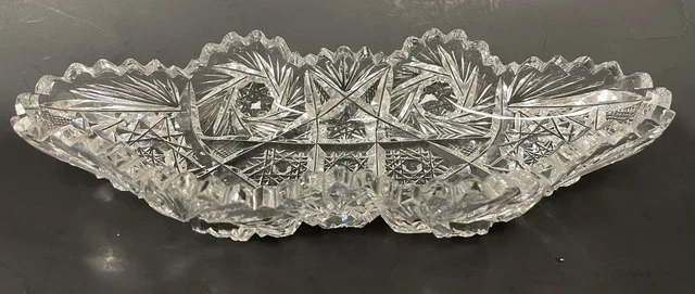 American Brilliant ABP Cut Glass Crystal Relish Bowl Plate Pinwheels 8” Long