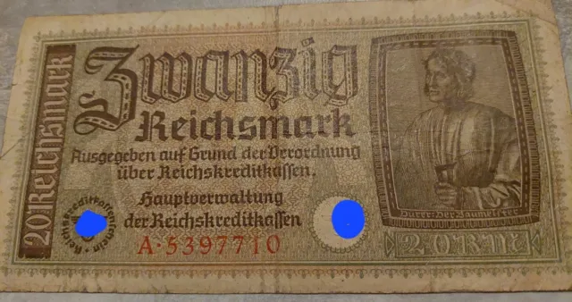 Deutsches Reich 20 Reichsmark (Schein) Papiergeld Geldschein Banknoten 