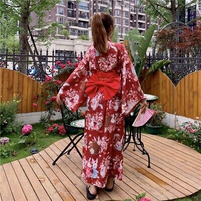 Lady Japanese Kimono Yukata Floral Sakura Cosplay Bathrobe Sleepwear Retro Chic