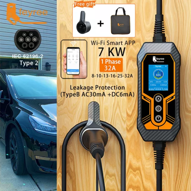 Chargeur de voiture pour véhicule électrique Chargeur portable  32A, 7KW + APP