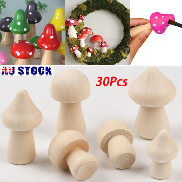 Wooden Unpainted Mushroom Miniature Figure Model DIY Handmade Craft Ornaments AU