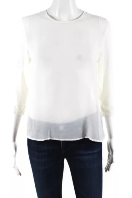 PJK Patterson J Kincaid Womens Sheer Short Sleeve Round Neck Blouse White XS