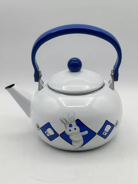 Tea Pot 1999 Pillsbury Doughboy 2qt Chef Style Blue On White Kettle