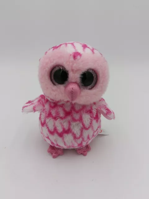 Ty Beanie Boos PINKY the PINK OWL 9" Stuffed Animal Bean Bag Plush Glitter Eyes