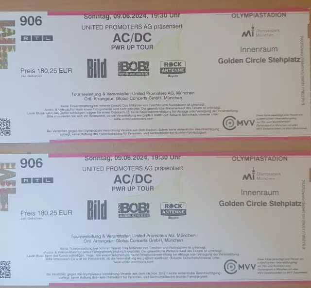 AC/DC  2 Tickets Stehplatz Golden Circle (Front of Stage), München 09.06.2024