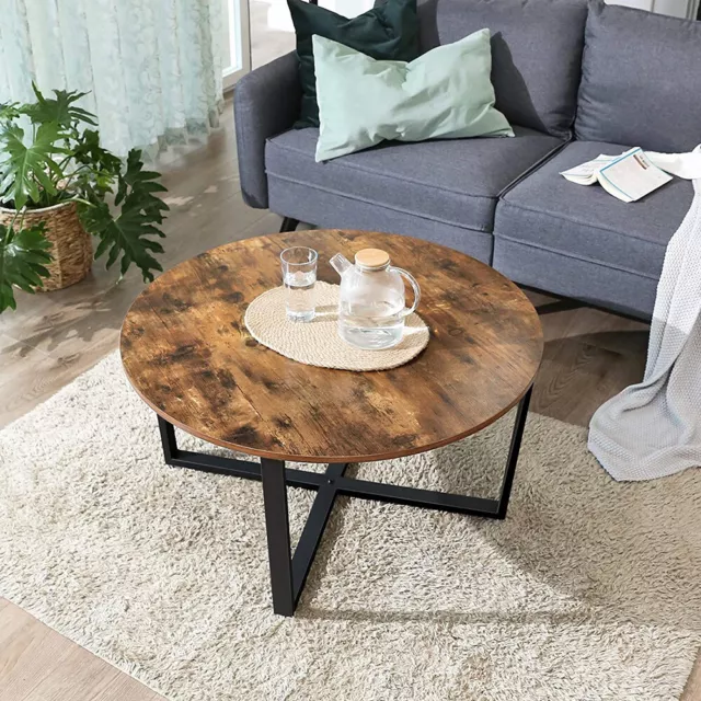 Round Coffee Table Industrial Style Cocktail Side Table With Metal Frame