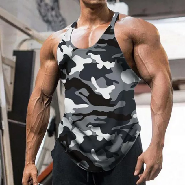 Été Hommes Camouflage Débardeur sans Manche Entraînement Musculation Gym Chemise