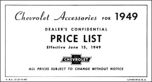 1949 Accessory Parts Price List