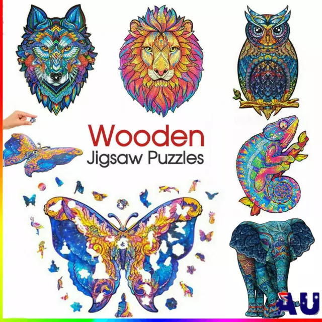 Wooden Jigsaw Puzzles Unique Animal Shape Adult Kids Toy Halloween Gift Decor