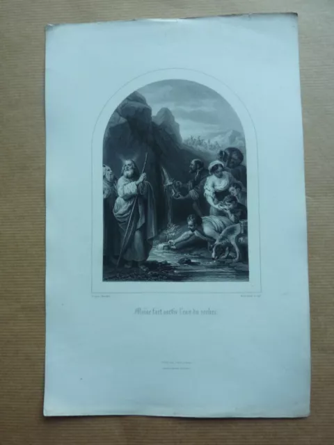 ►► Gravure d'après MURILLO * MOÏSE EAU DU ROCHER *  Bible Lemaistre de Sacy