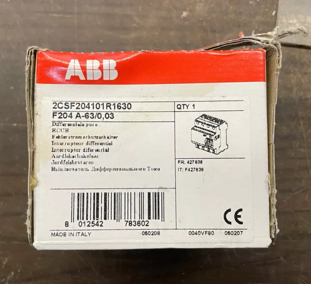 ABB 2CSF204101R1630 Interruttore differenziale F204 A-63/0,03 material elettrico