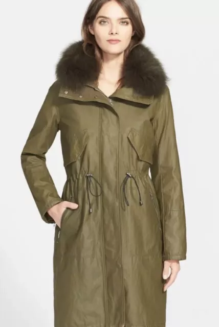 Alice & Olivia Olive Genuine Fur Quinton Parka Xs - In Excellent Condition