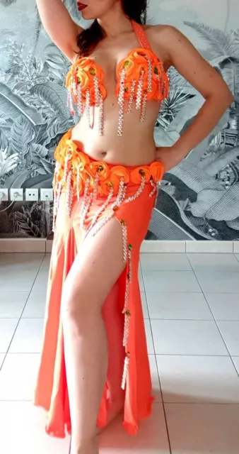 Costume de danse orientale - orange et strass