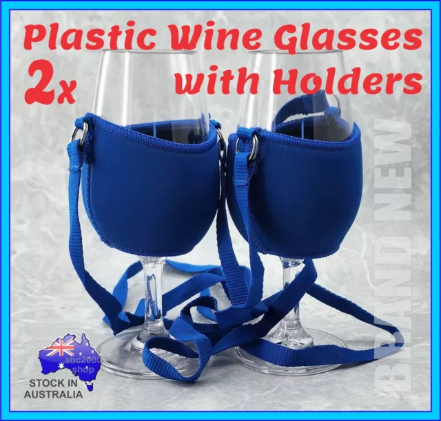 2x Plastic Wine Glass and Neoprene Insulator Holder Lanyard Necklace Strap Gift