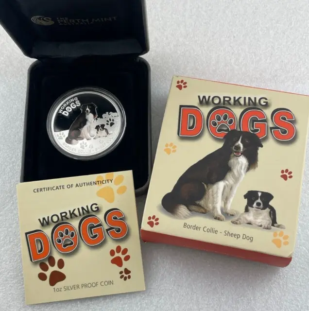 2011 Working Dogs - Border Collie Dog - 1oz Colored Silver Proof Perth Mint Coin