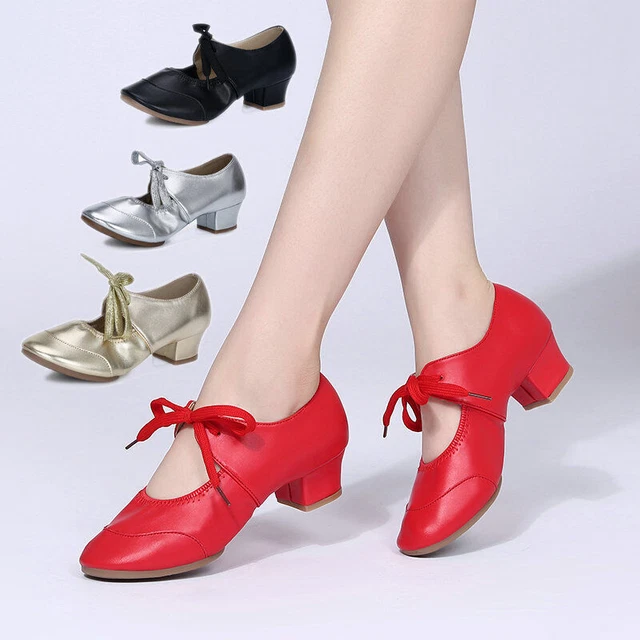 Womens Latin Dance Shoes Girls Comfy Latin Block Stage Performance Dance Shoes