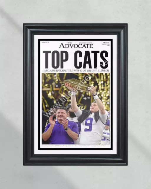 2019 LSU Tigers National Champions "Top Cats" Framed Front Page Newspaper Print