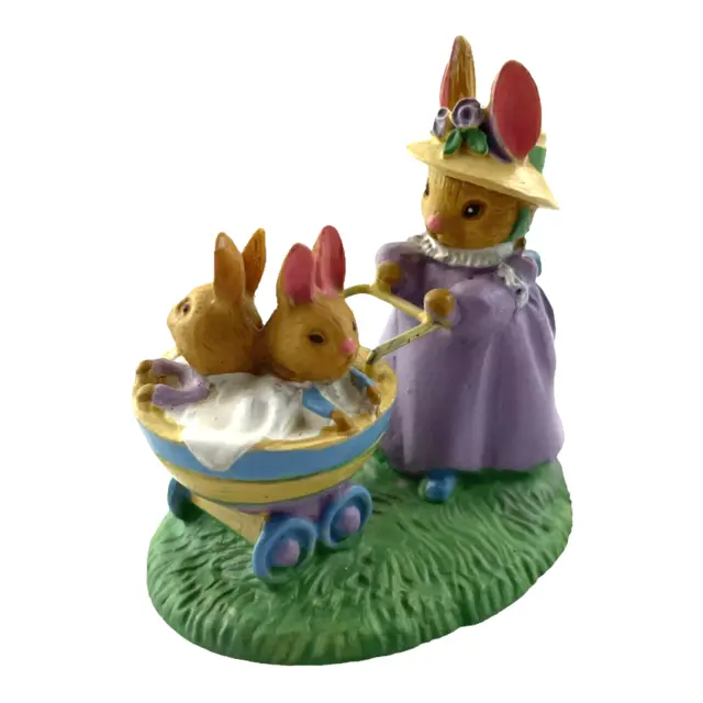 Forest Friends Springtime Stroll Bunny with Babies Stroller 2 Inch Figurine
