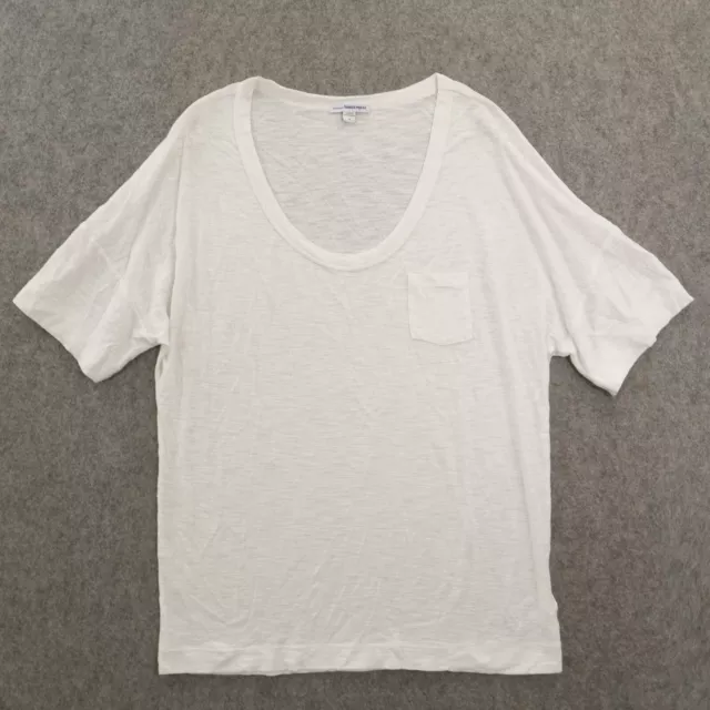 James Perse Top Womens Large White Boyfriend Slub Pocket Tee Shirt Scoop