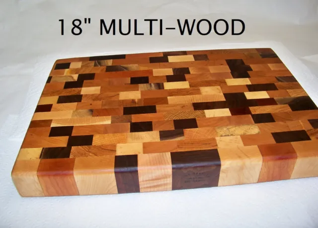 Beautiful Extra-Large Rustic 2" Thick End Grain Multi Wood Cutting Board USA.