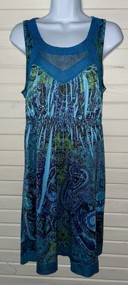 Apt 9 Sz MEDIUM Blue Sleeveless Embellished Crinkle Ombre Tank Dress EUC