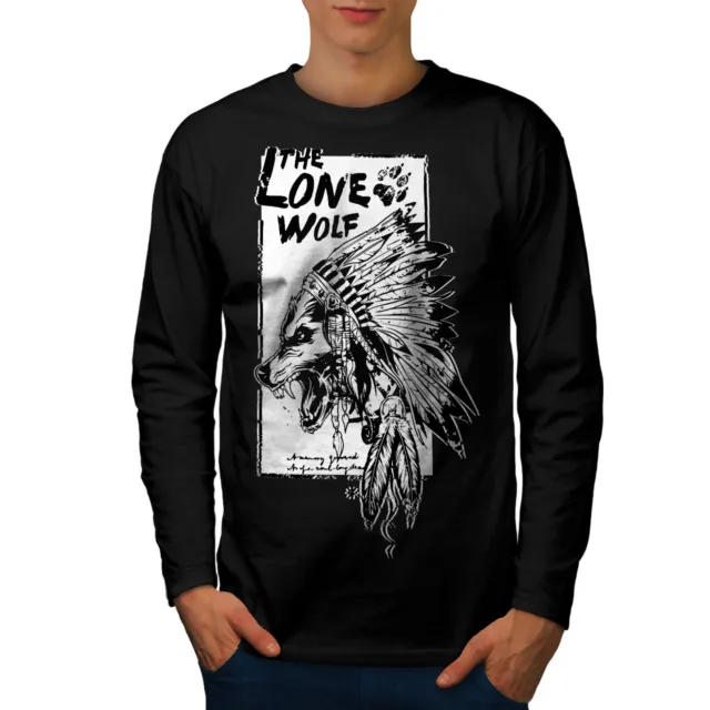 Maglietta Wellcoda The Lone Wolf Indian da uomo a maniche lunghe, grafica selvaggia