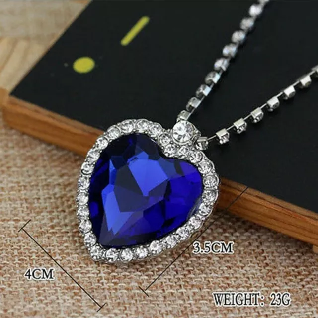 Titanic Heart of The Ocean Sapphire Crystal Necklace Silver Plated  Simulated