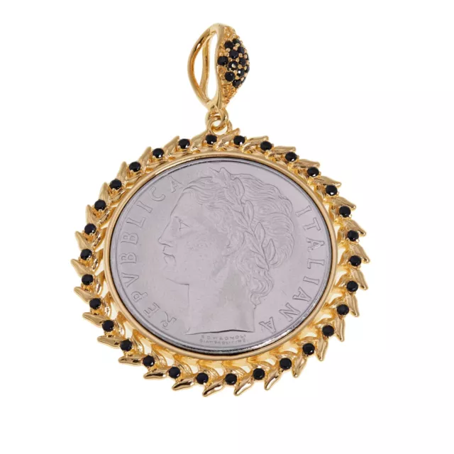 Bellezza 100 Lira Coin Black Spinel Bronze Roman Wreath Pendant