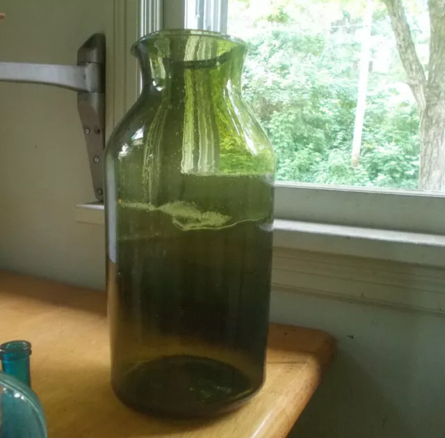 LARGE 12 1/2" EARLY PONTILED CRUDE FREE BLOWN FRUIT JAR OR STORAGE JAR 1790s