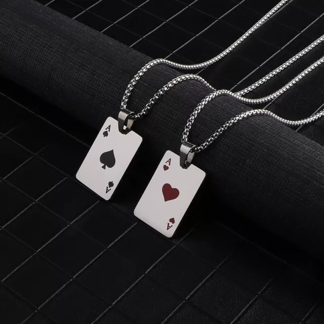 Lucky Ace of Spades Stainless Steel Boys Necklace Silver Poker Pendant Necklace