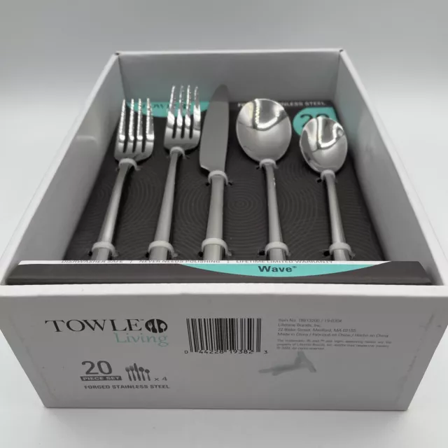 Towle Living Wave Flatware Forged Stainless Steel Service For 4 - 20 Pieces NIB 2