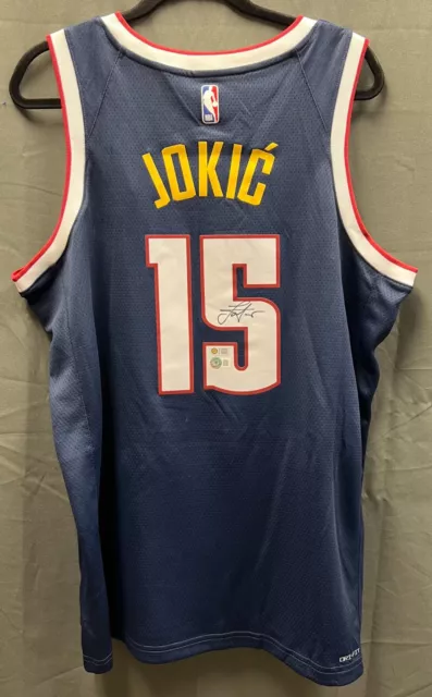 Signed Nikola Jokic Blue Denver Nuggets Jersey AUTO USA COA Sz L