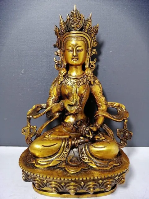 Old Chinese Tibetan Buddhism copper gilt handmade Vajra Bodhi Buddha statue