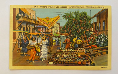 Vintage Postcard Typical early Los Angeles, Olvera Street, Los Angeles, CA