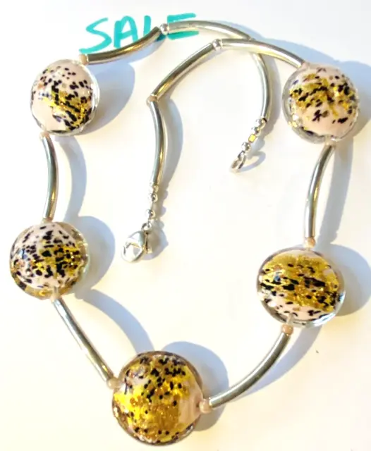 stunning sterling silver 925 necklace beads abstract GLASS  silver 925 clasp