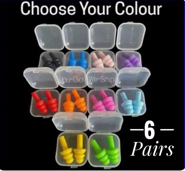 **  6  PAIRS **  Soft Silicone Ear Plugs Cased OR Loose Noise Cancelling UK