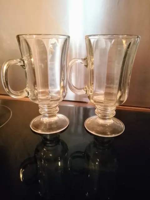 Libbey Glass| Irish Coffee| Footed Cups| Beveled Glass | Coffee Tea Chocolate x2