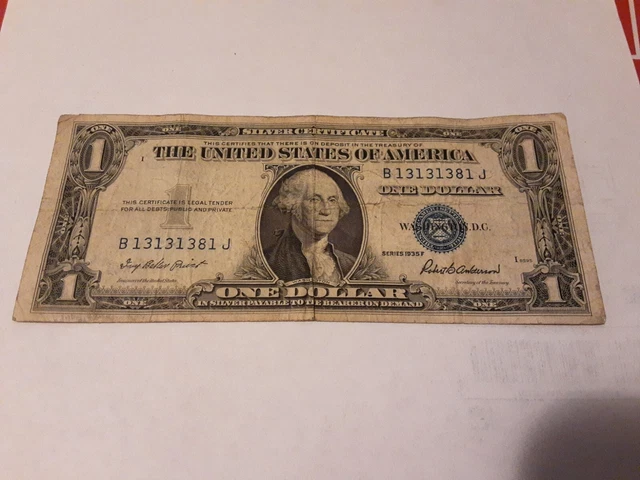 1935 F $1 Dollar Silver Certificate LUCKY 13 (3) Repeat Serial Number