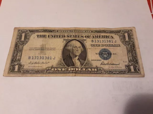 1935 F $1 Dollar Silver Certificate four (1's) + triple (3) = 13 Serial Number