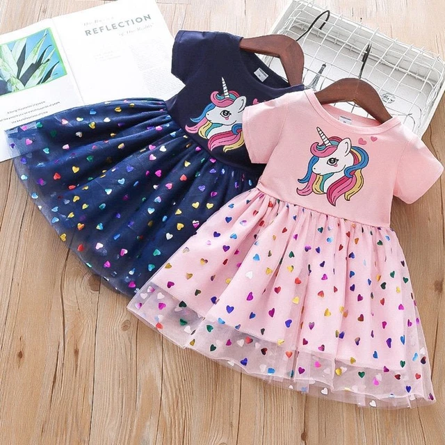 Unicorn Manica Corta a Contrasto Rete Festa Principessa Tipo Abiti per Bambine