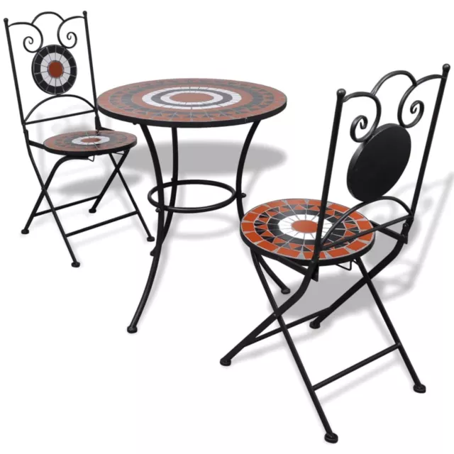 Set de bistro mosaïqué table 60  et 2 chaises terre cuite/blanc S3I8