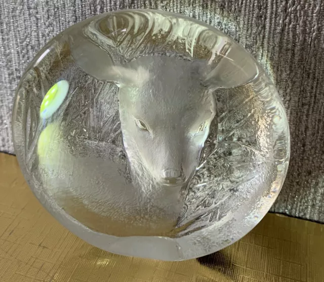Scandanavian Lead Crystal Glass Deer Paperweight Mats Jonasson With Label