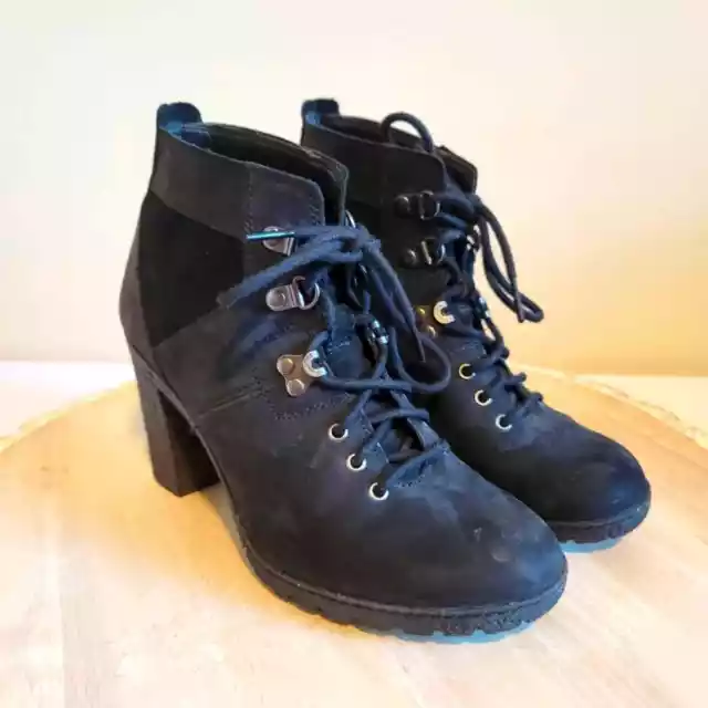 Timberland Glancy Ortholite Ankle Field Black Suede Leather Heeled Boots