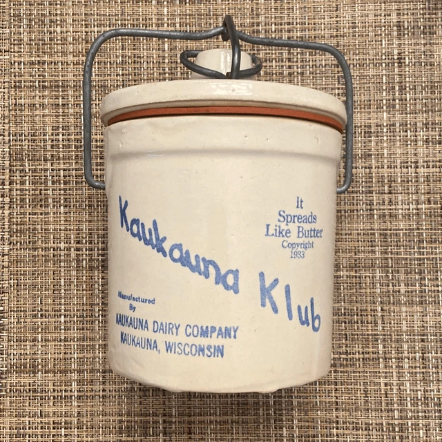 Vintage Kaukauna Klub Cheese Stoneware Crock Wire Bail Top Kaukauna Wisconsin