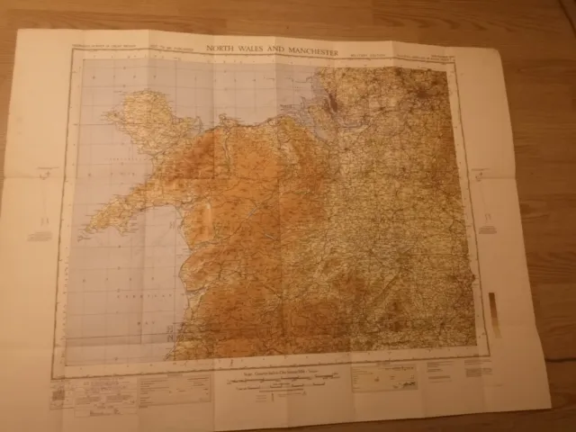WW2 BRITISH WAR OFFICE 1/4-INCH AIR MAP: ENGLand, NORTH Wales & Manchester, 1940