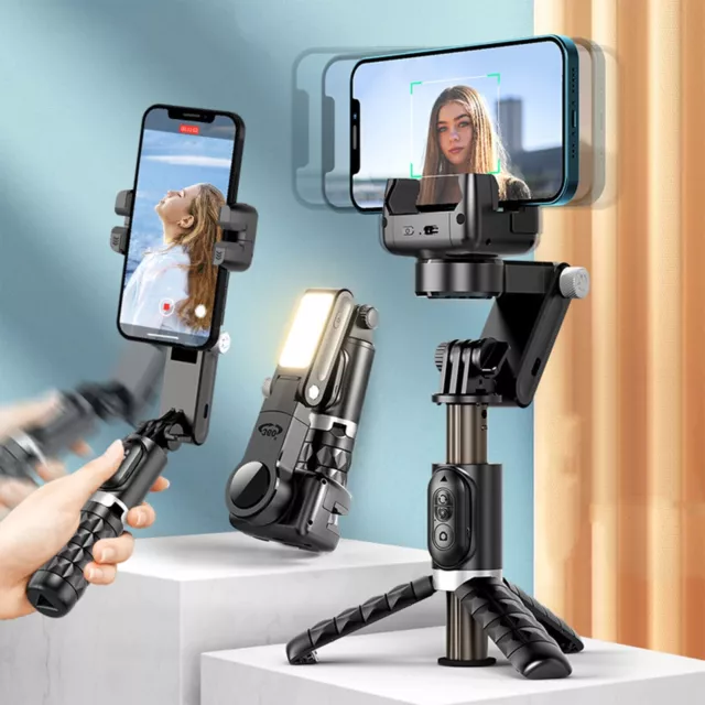 Q18 Smartphone Gimbal Stabilisator Handheld Selfie Stick Stativ mit Fülllicht~