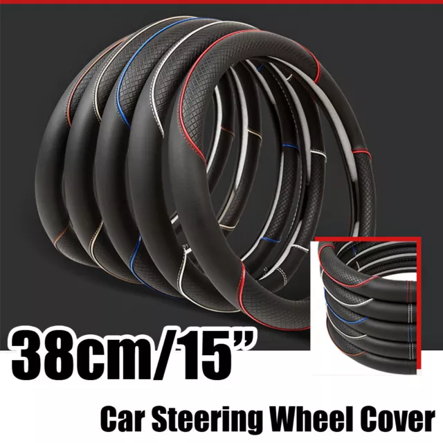 Car Accessories Steering Wheel Cover Black Leather Anti-slip 15''/38cm Universal