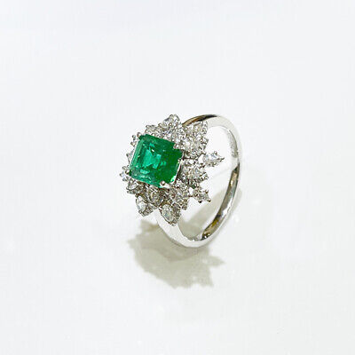 Excellent 1.79ct Natural Colombia Emerald Diamond Gem-Set Ring 18k White Gold