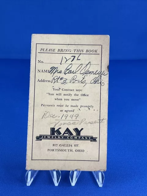 1949 Portsmouth, Ohio Kay Jewelers Payment Book for Bulova Wristwatch Ephemera