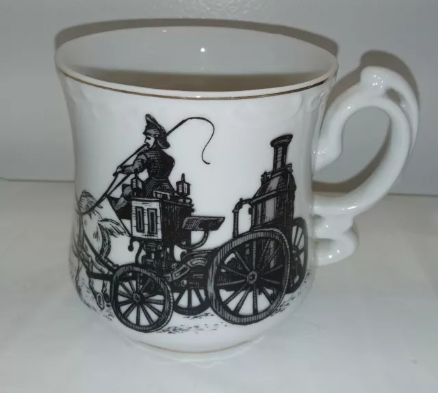 VTG Porcelain Mustache Mug Horse Drawn Wagon Steam Engine Pump  Numbered 7679